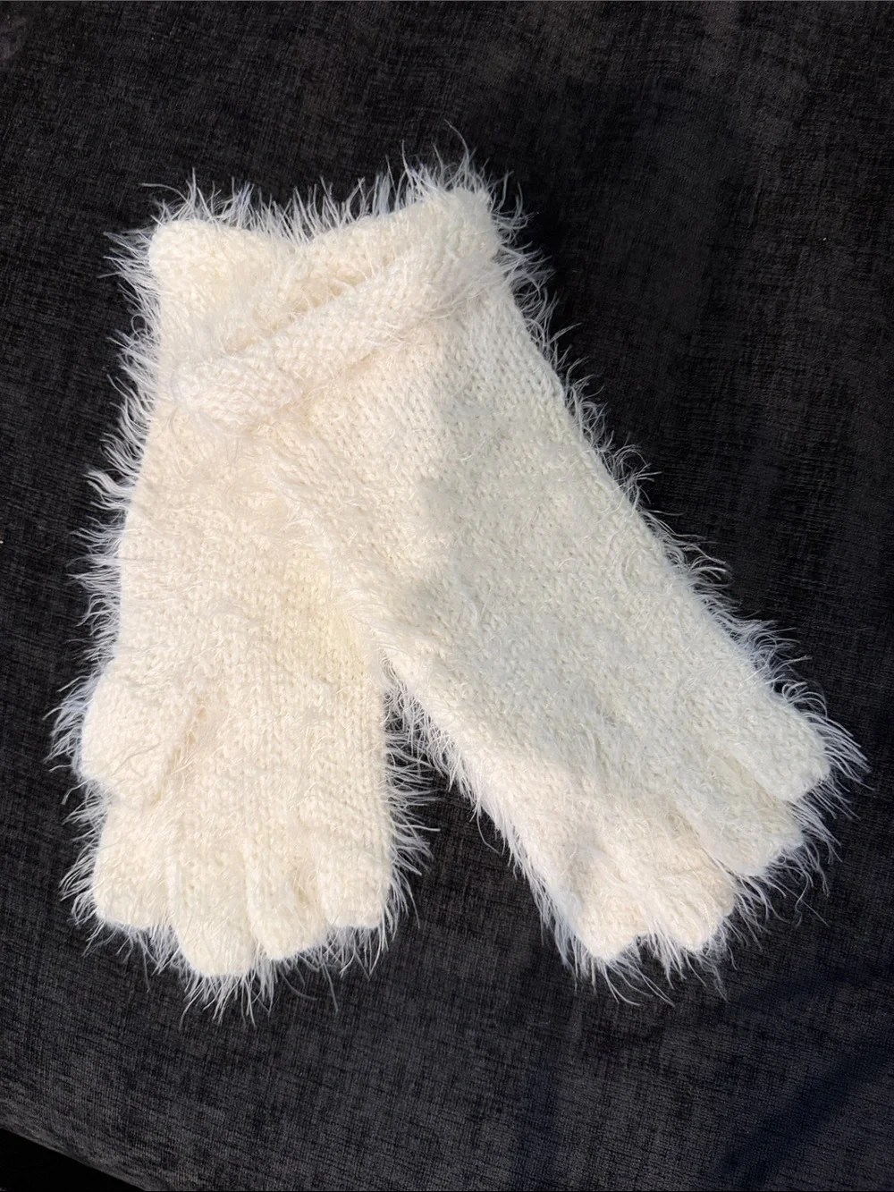 Madden Girl Ivory Fuzzy Fingerless Gloves